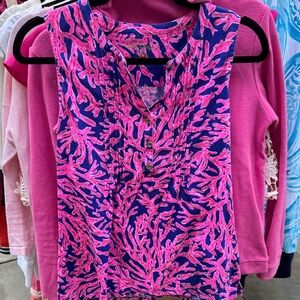 Lilly Pulitzer Pink and Blue Coral Print Blouse